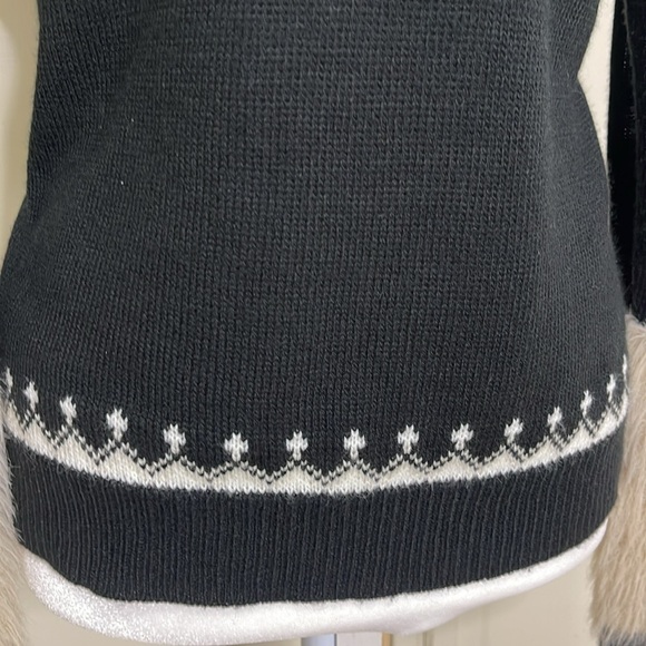 Neiman Marcus Womens Faux Fur Fair Isle Cable-Knit Sweater Black Size Small - Picture 6 of 12